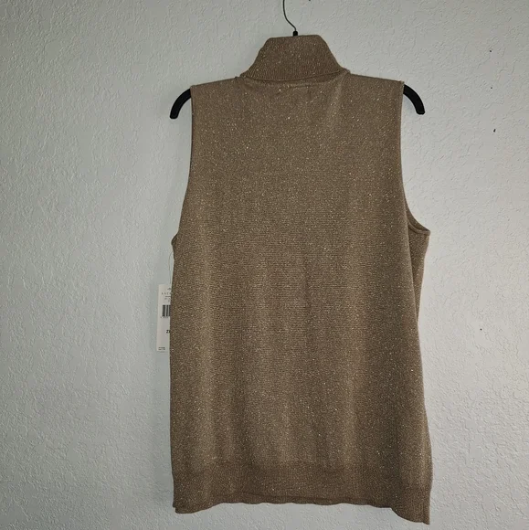 NWT LaurenRalphLauren Silk Blend Sequin Gold Turtleneck Sleeveless Sweater 2X - Picture 2 of 6